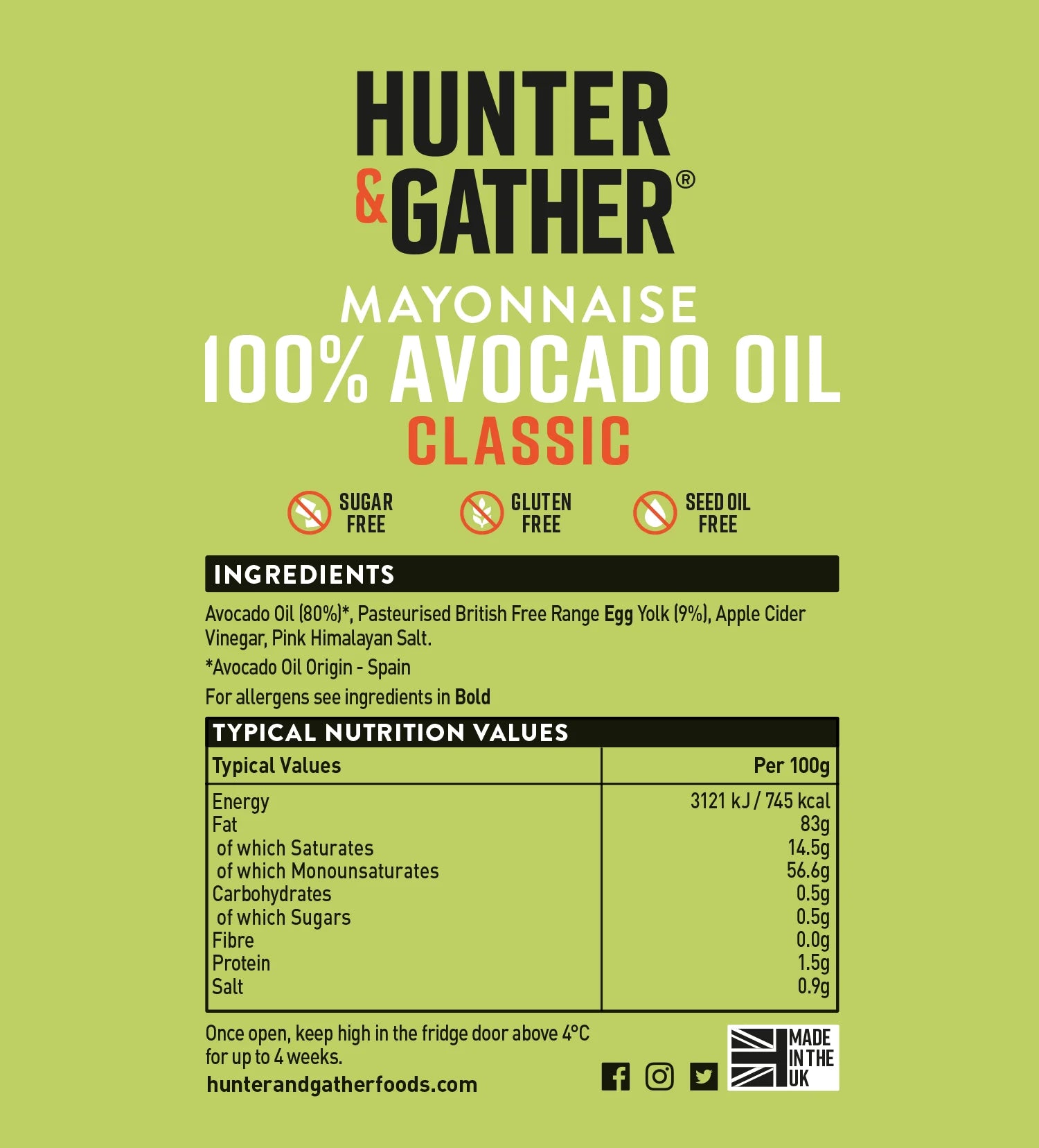 Avocado Oil Mayonnaise Classic Hunter & Gather 175g hunter & gather 00900005