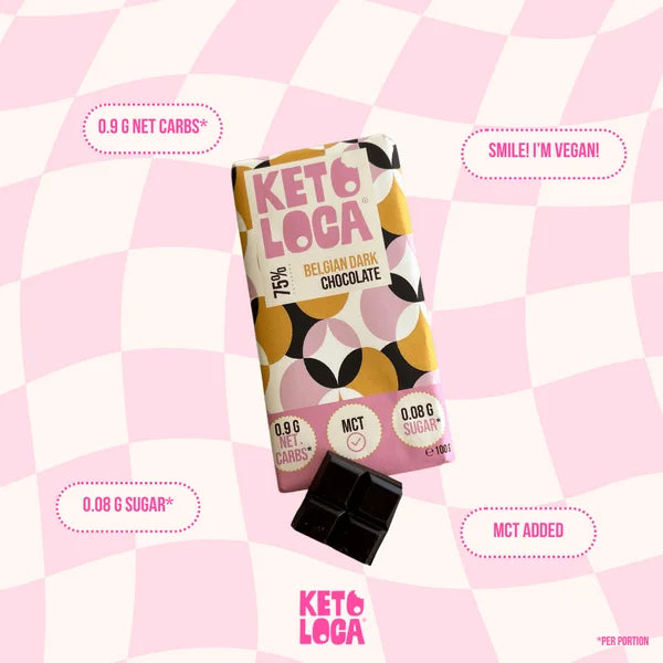 Belgian Chocolate 75% Dark Keto-Loca 100g x12 keto loca Snacks 02800007