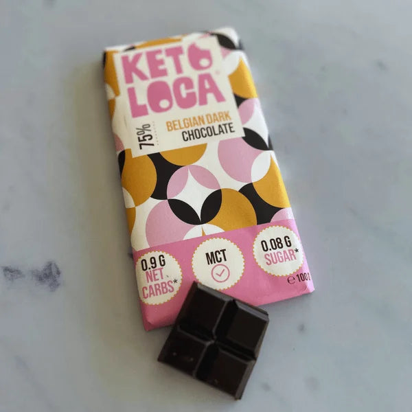 Belgian Chocolate 75% Dark Keto-Loca 100g x12 keto loca Snacks 02800007