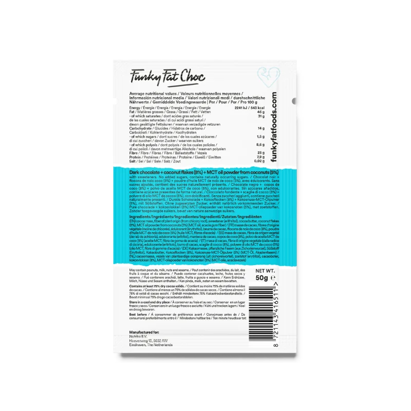 Bio Schokoladenriegel coconut Funky Fat Foods 50g x10 – product overview