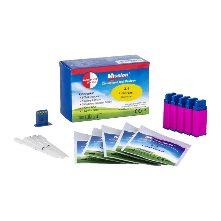 Cholesterol Teststrips Mission 3-in-1 Swiss Point of Care x5 swiss point of care P-MTES-05SP