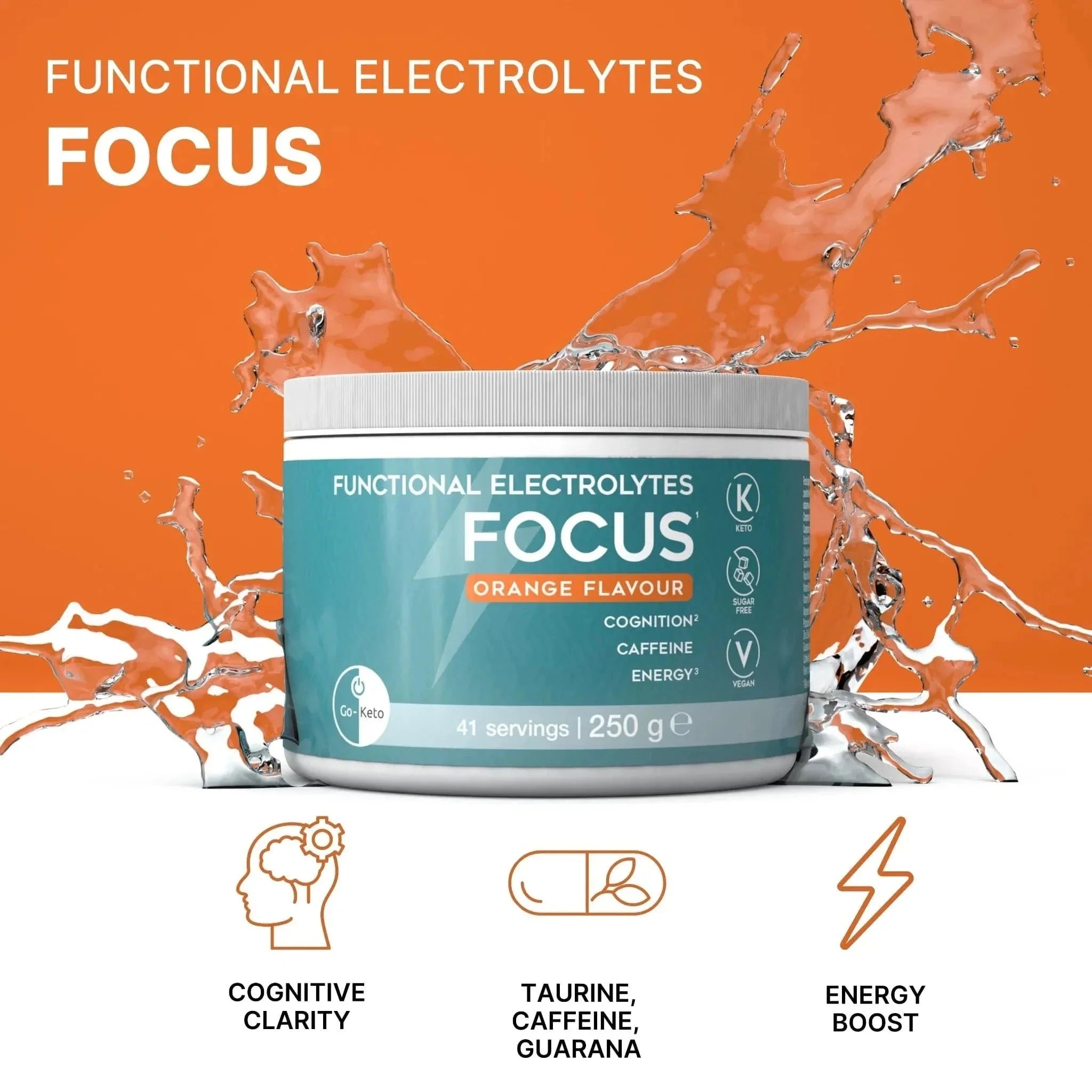Functional Electrolytes Drink Mix Focus Orange Go-Keto 41 Portionen – product overview