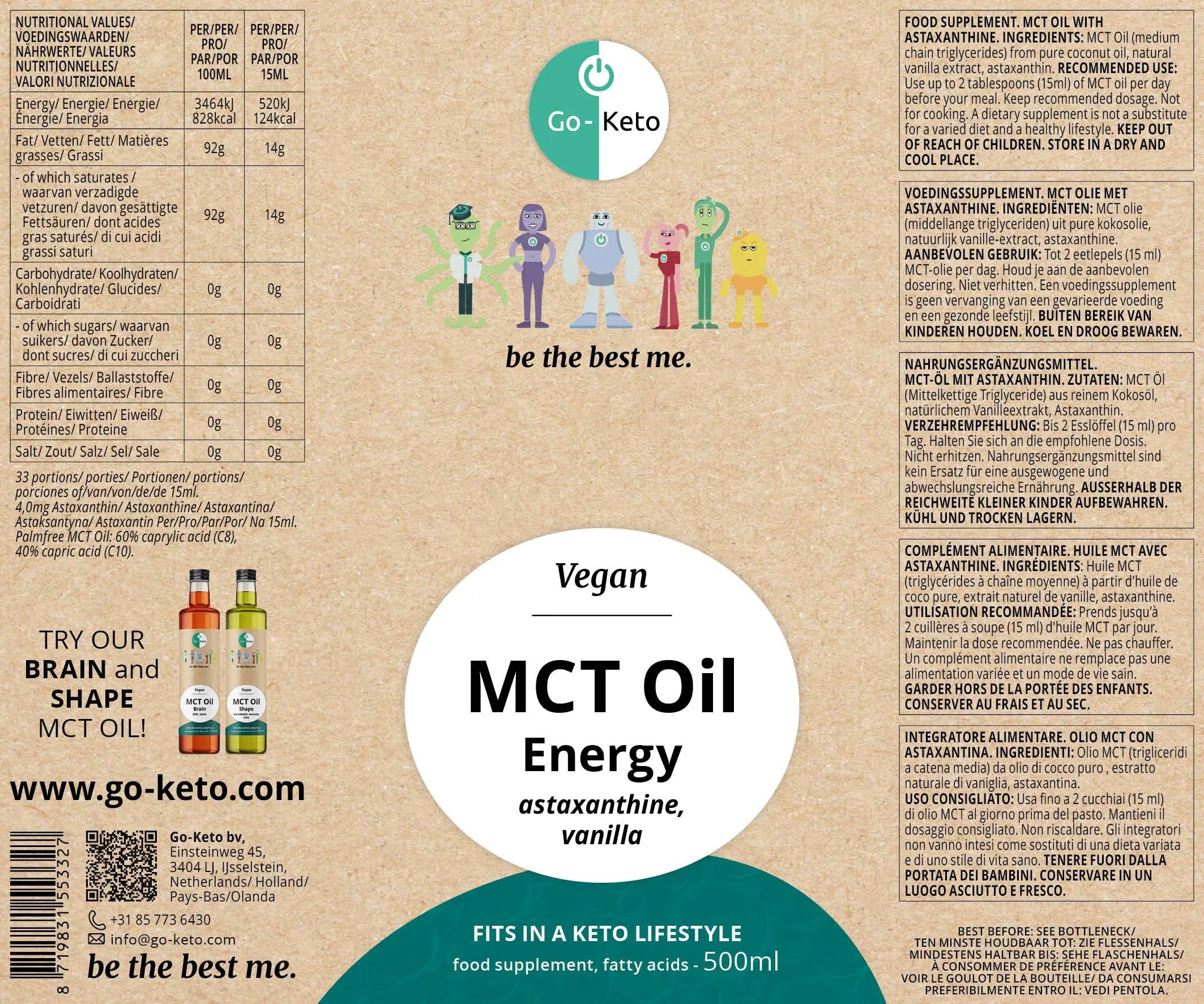 Go-Keto MCT Oil Energy Vanilla Astaxanthin Go-Keto 500ml P-GK-NRG-709 Vital20
