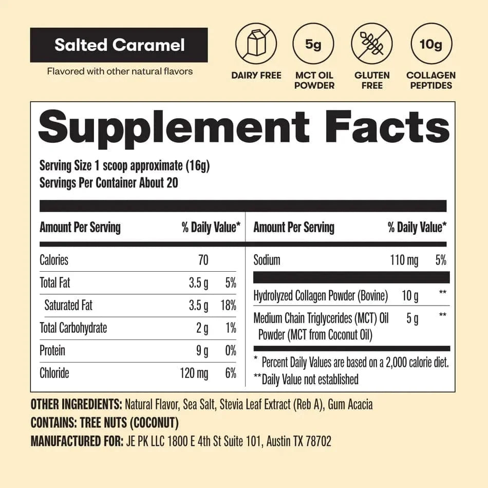 Grass-Fed Collagen Peptides & MCT Brain Boost Salted Caramel Perfect Keto 319g perfect keto P-PKKCSC-47
