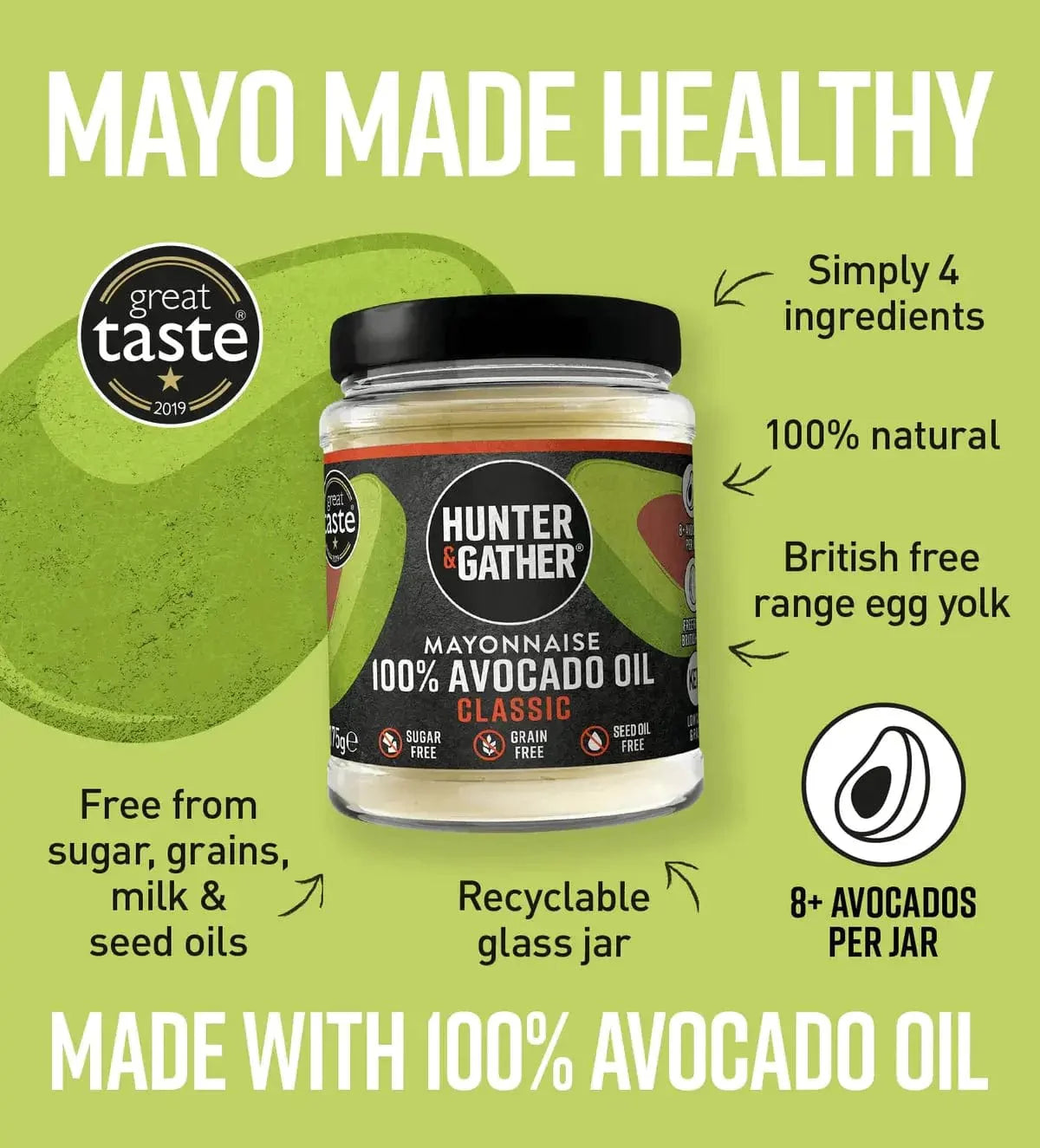 Hunter & Gather Avocado Oil Mayonnaise Classic Hunter & Gather 175g 00900005 Vital20