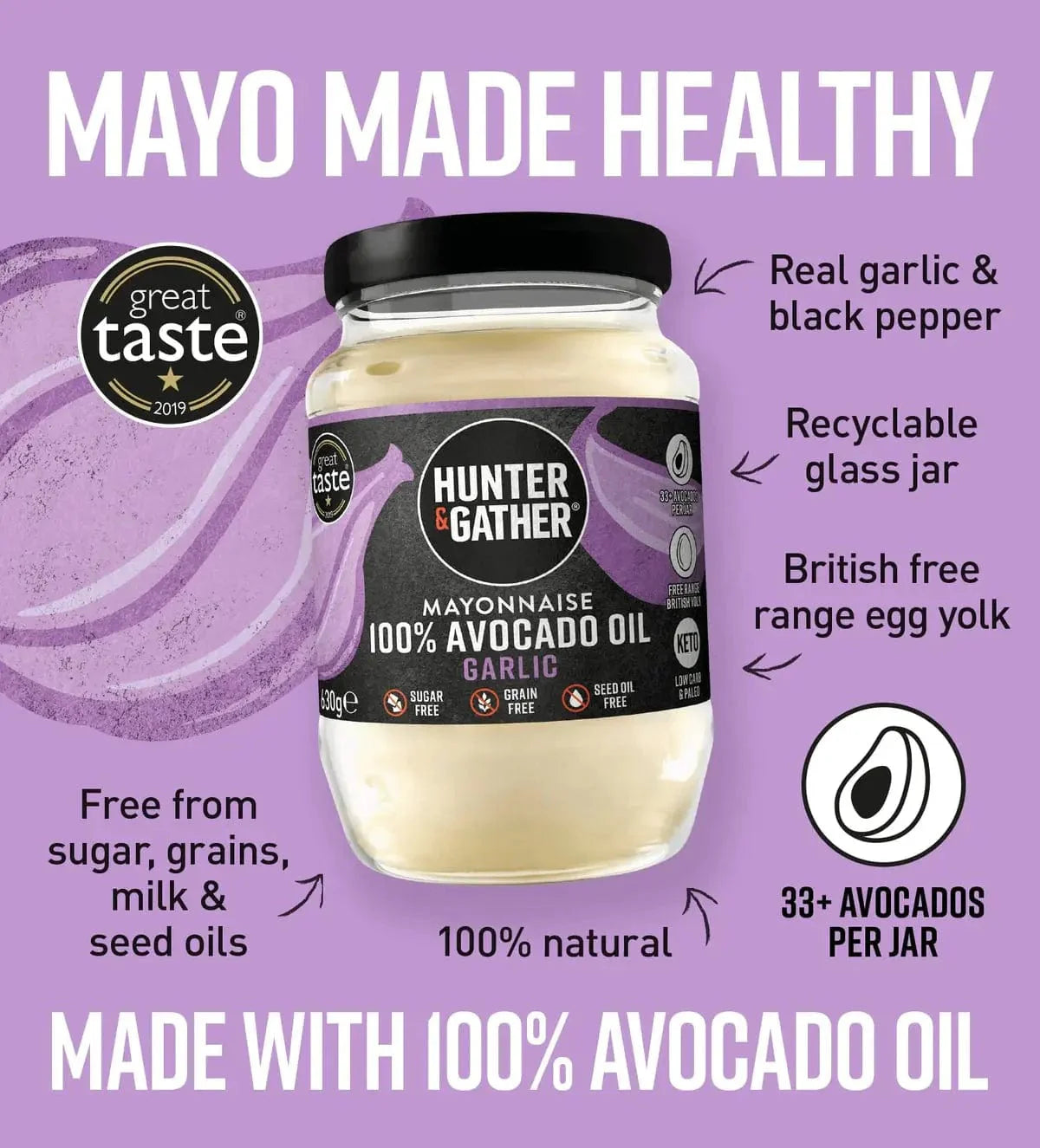 Hunter & Gather Avocado Oil Mayonnaise Garlic Hunter & Gather 175g 00900007 Vital20