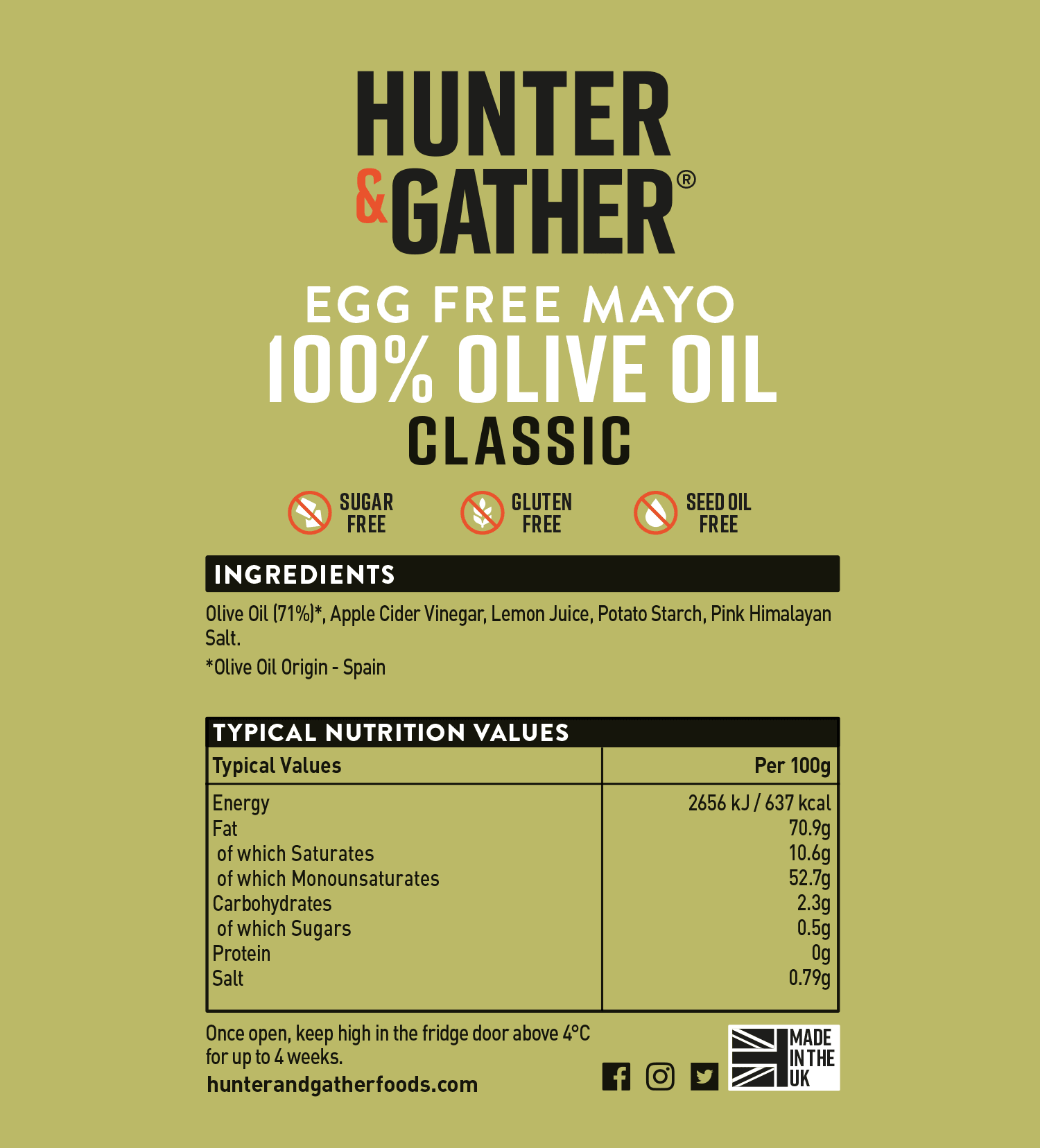 Hunter & Gather Olive Oil Mayonnaise Classic Hunter & Gather 250g 00900022 Vital20