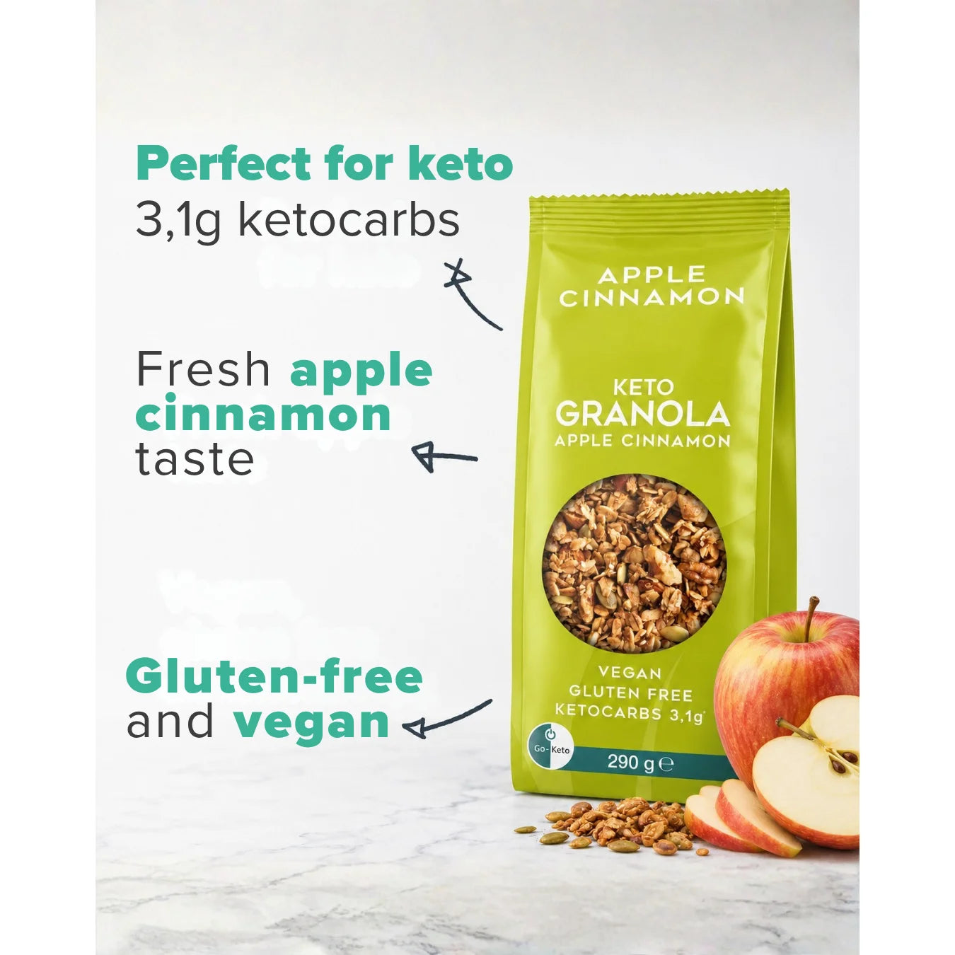 Keto Granola Apple Cinnamon Go-Keto 290g – product overview