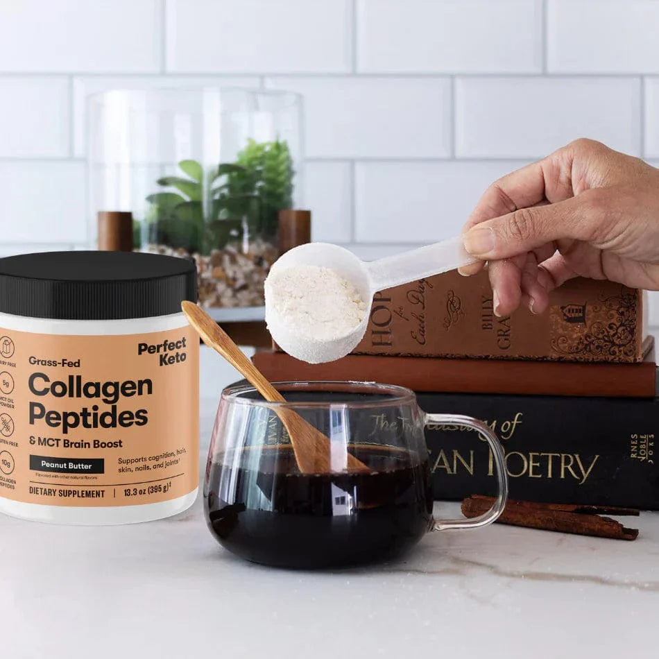 Perfect Keto Grass-Fed Collagen Peptides & MCT Brain Boost Peanut Butter Perfect Keto 395g P-PKKCPB-12 Vital20