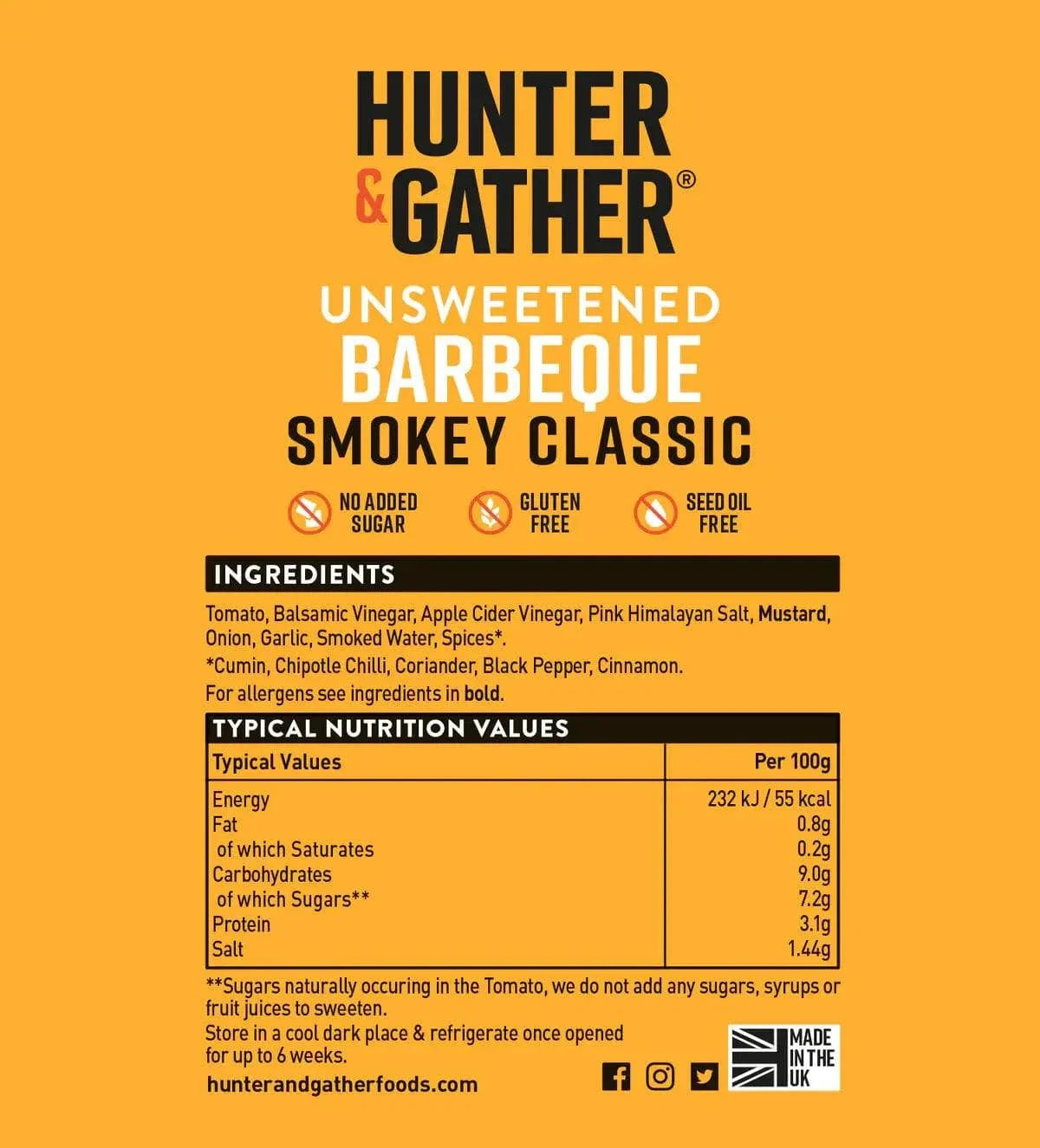 Unsweetened Barbecue Sauce Smokey Classic Hunter & Gather 350g hunter & gather 00900039