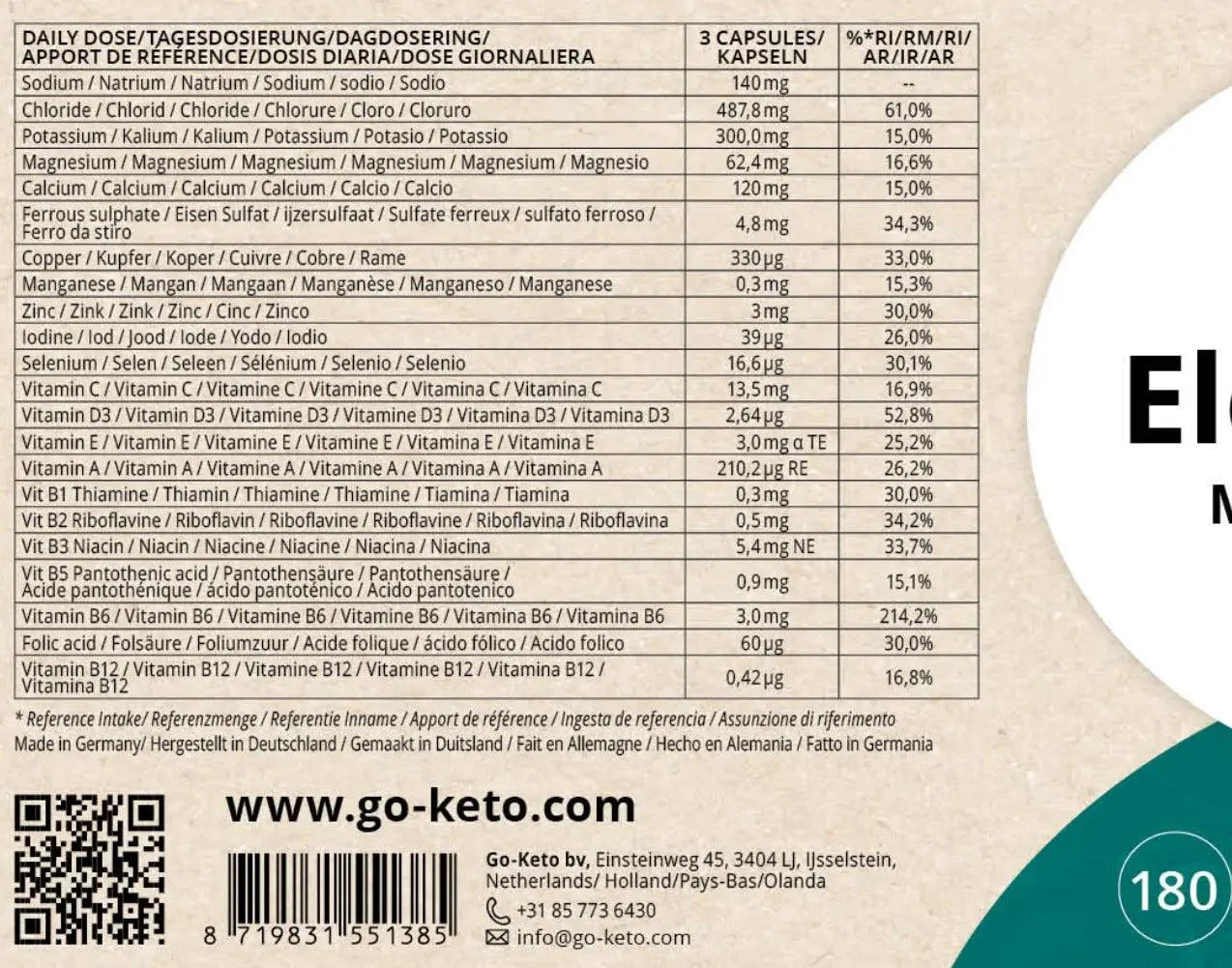20+ Électrolytes Minéraux Vitamines Go-Keto x180 – product overview