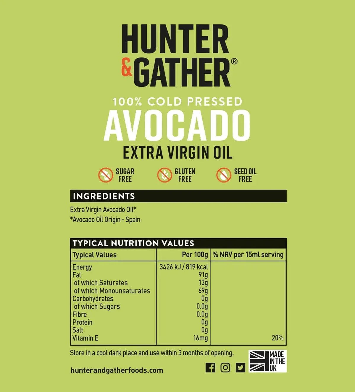 Avocado Oil Extra Virgin Hunter & Gather 250ml hunter & gather  00900003