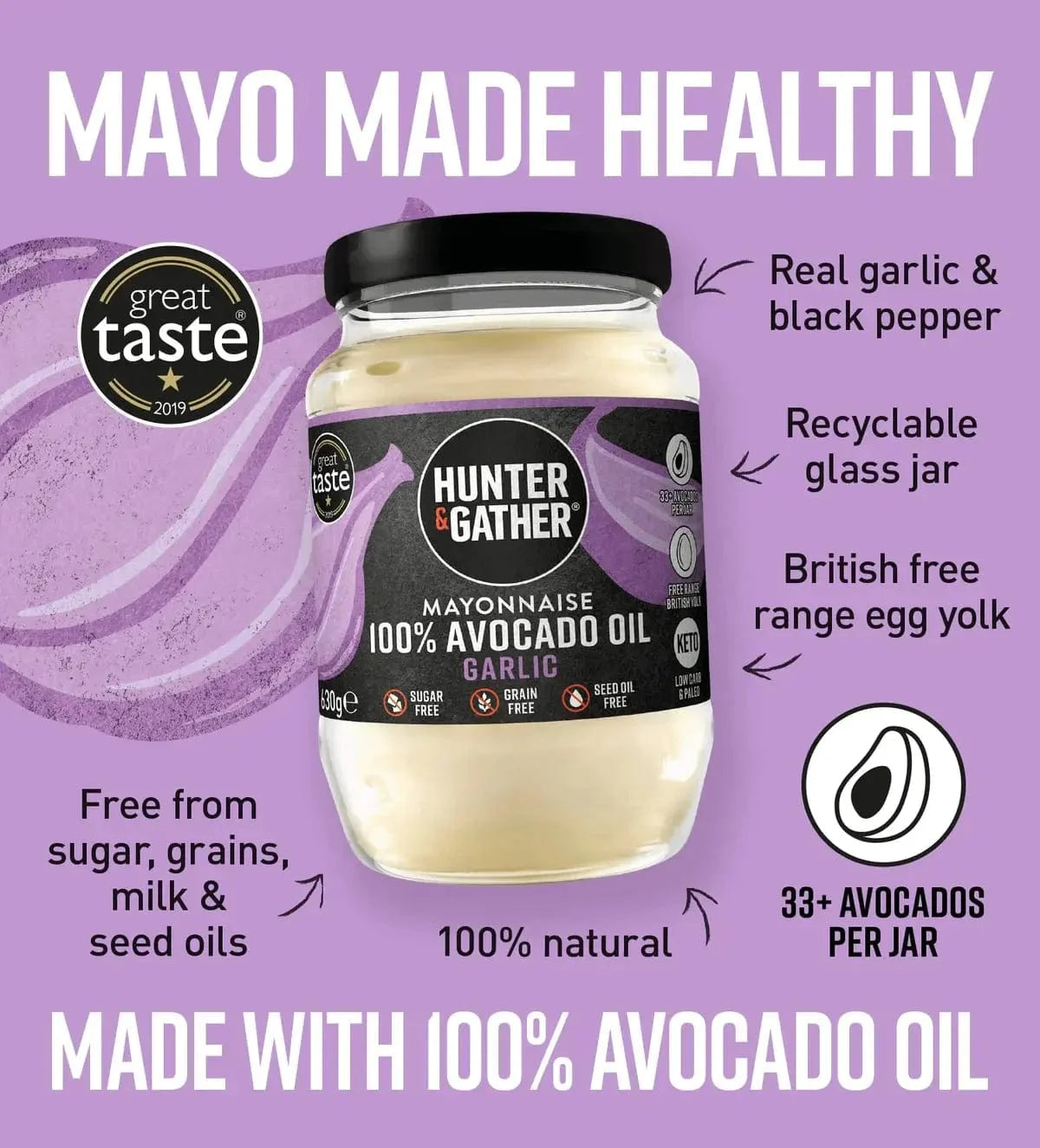Avocado Oil Mayonnaise Garlic Hunter & Gather 175g hunter & gather  00900007