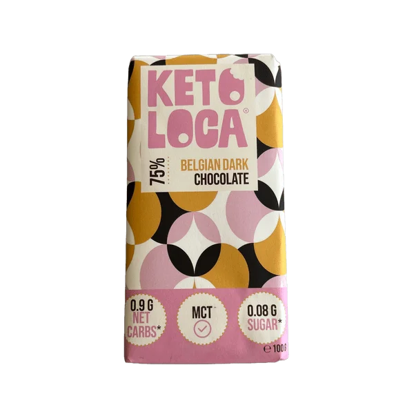 Belgian Chocolate 75% Dark Keto-Loca 100g x12 keto loca Snacks 02800007