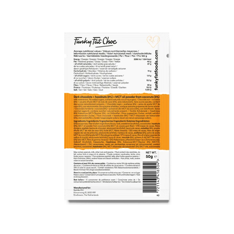 Chocolate Bar Hazelnut Funky Fat Foods 50g x10 – product overview