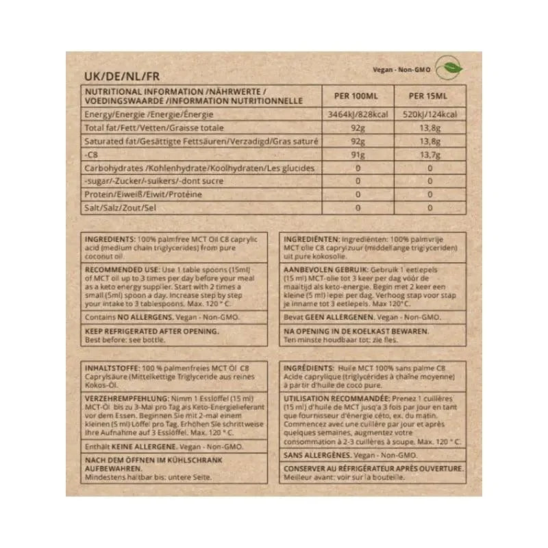 Aceite MCT Bio Coco Puro C8 Go-Keto 500ml – product overview