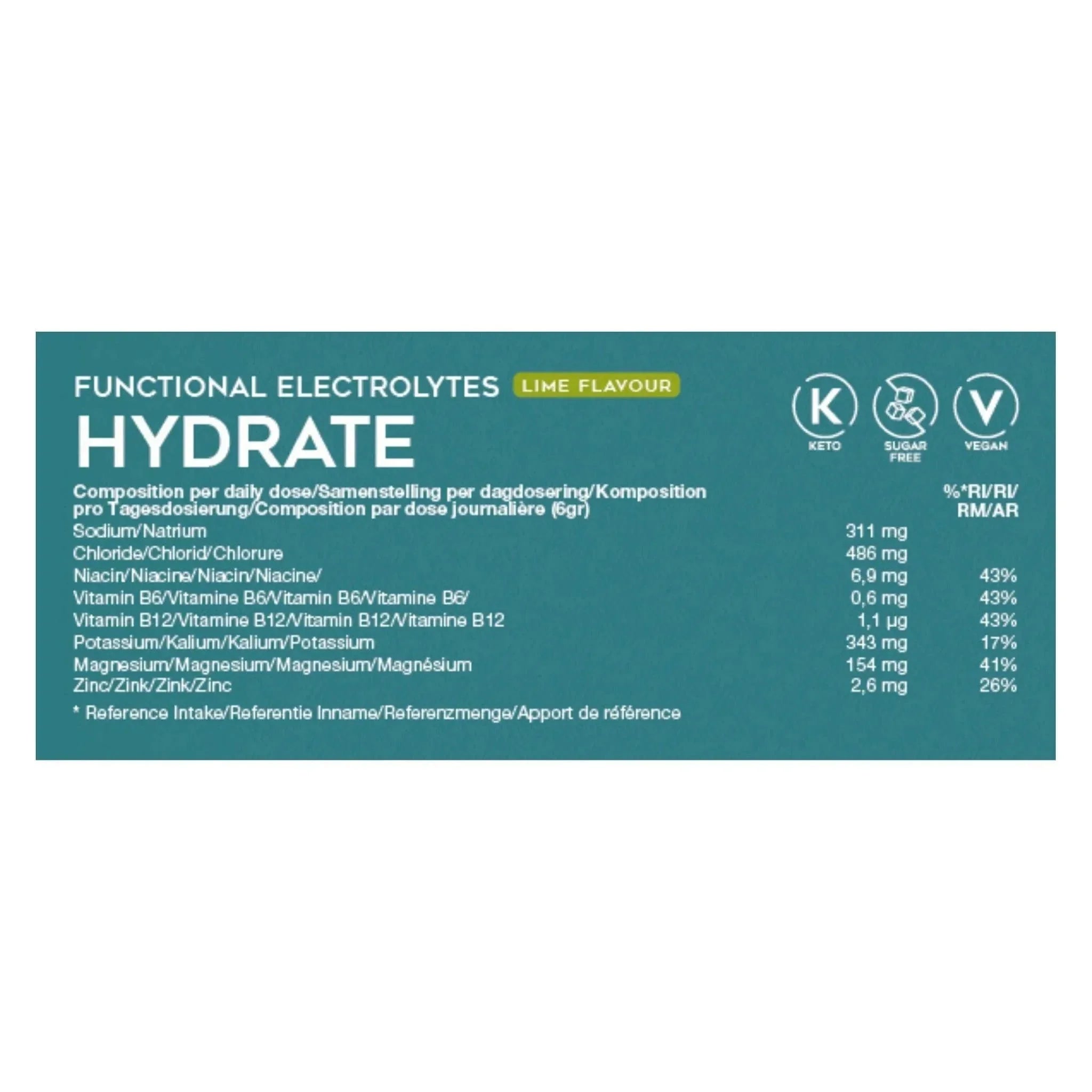 Funktionelle Elektrolyte Getränkemischung Hydrate Limette Go-Keto 41 Portionen – product overview