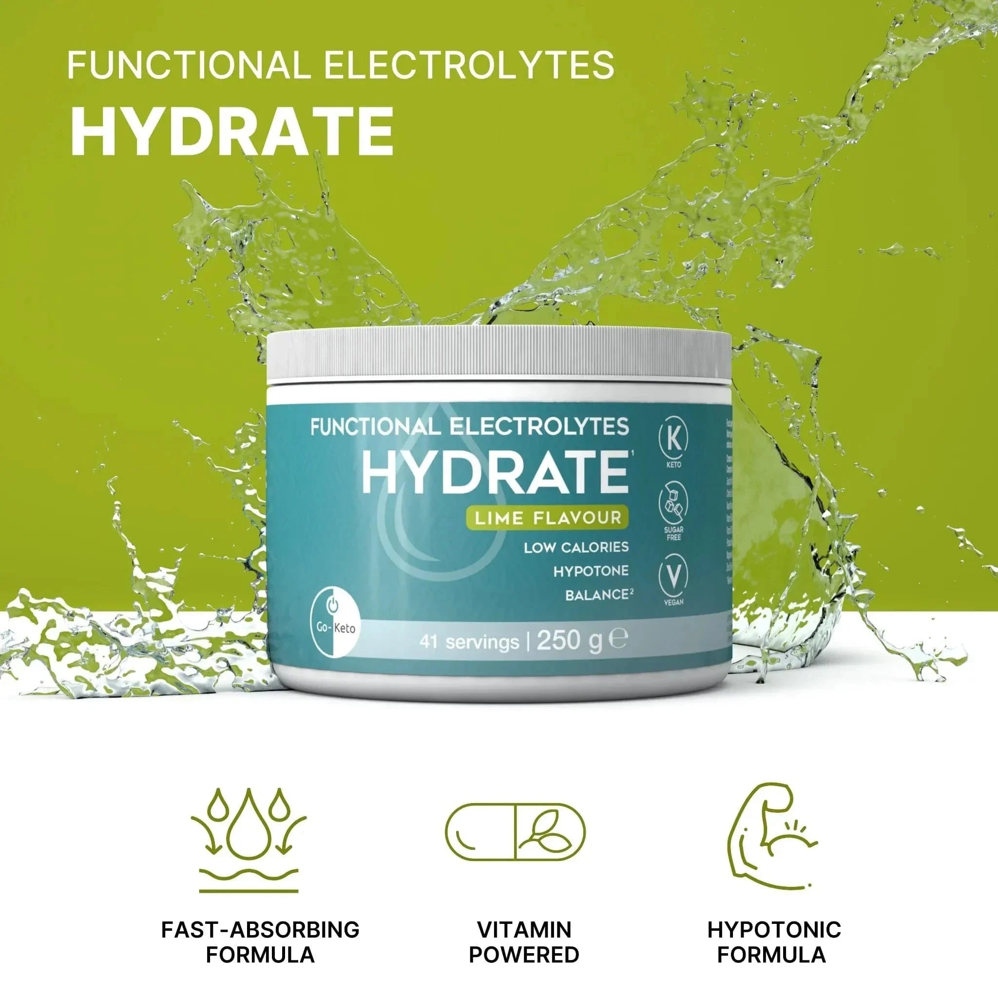Functional Electrolytes Drink Mix Hydrate Lime Go-Keto 41 servings x6 go-keto DrinkMix O-GK-591-HYDRATE