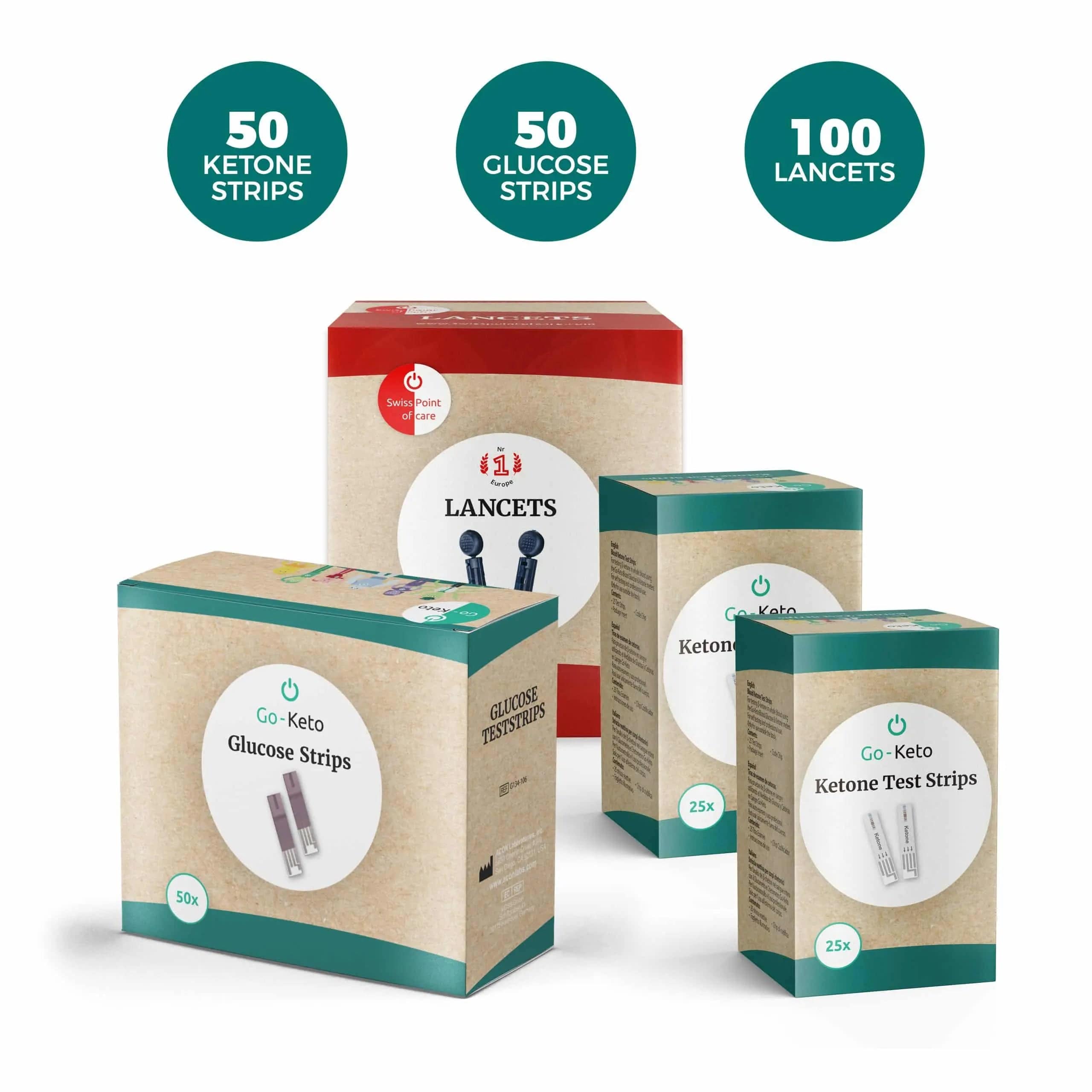Go-Keto 50 Blood Ketone + 50 Glucose Test Strips + 100 Lancets Go-Keto 999-5ee65250-869e Vital20