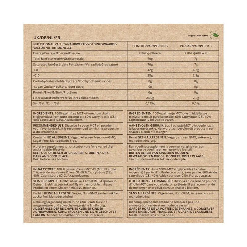 Go-Keto MCT Powder Coconut C8/C10 Go-Keto 250g P-GK-250MCT-UNFL Vital20