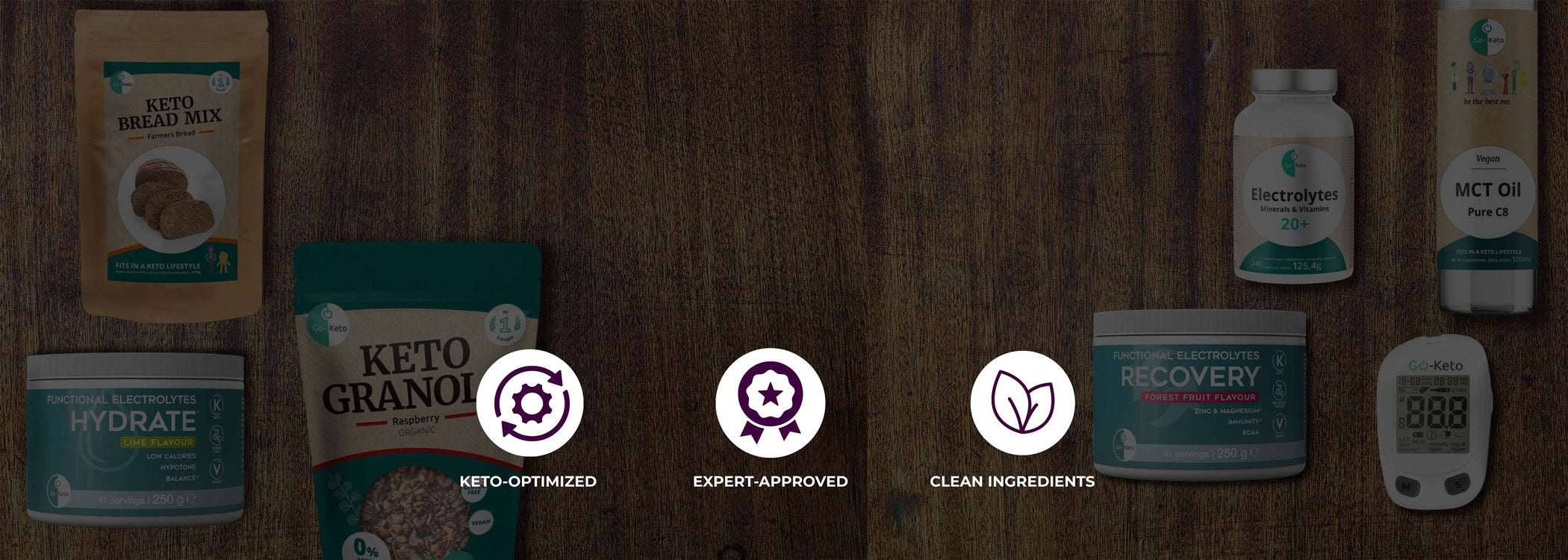 Go-Keto premium ketogenic products including ketone meters, MCT oil, and keto supplements