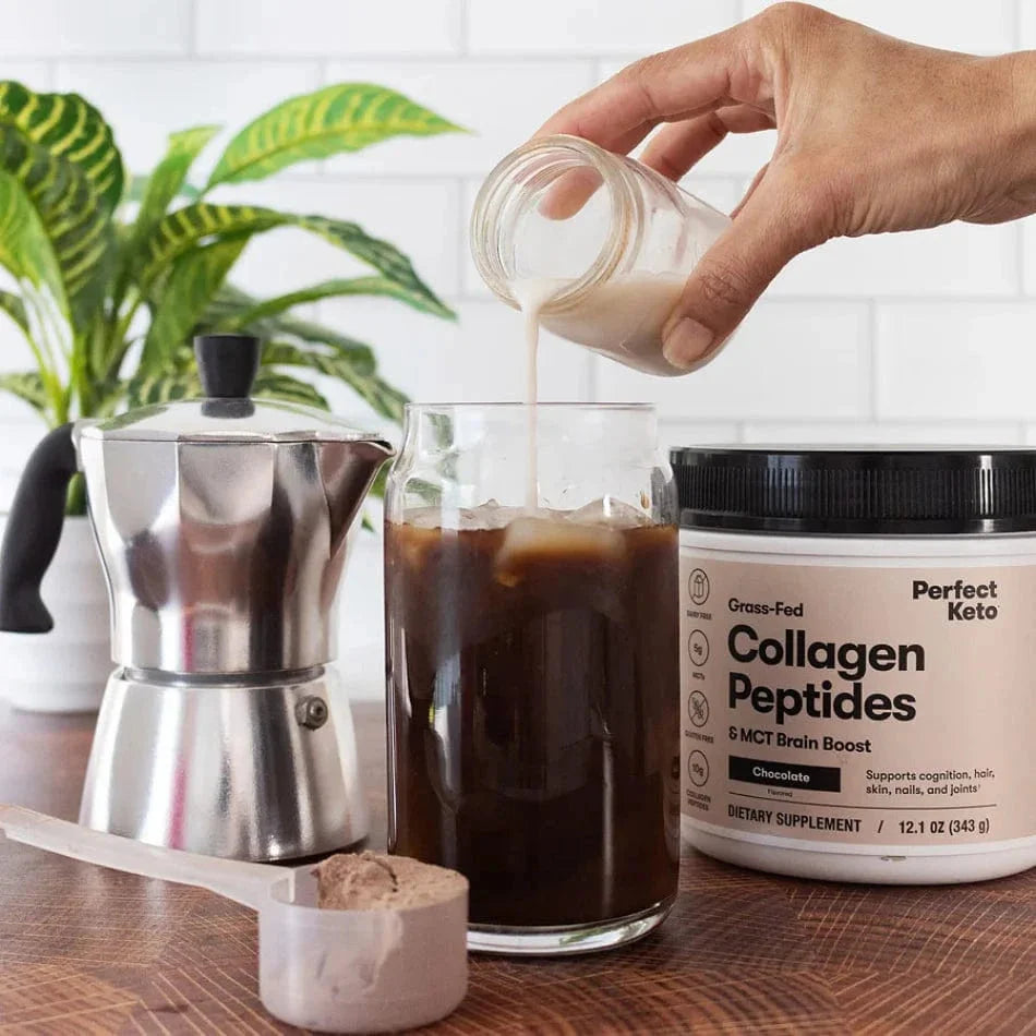 Grass-Fed Collagen Peptides & MCT Brain Boost Chocolate Perfect Keto 343g perfect keto  P-PKKCC-42