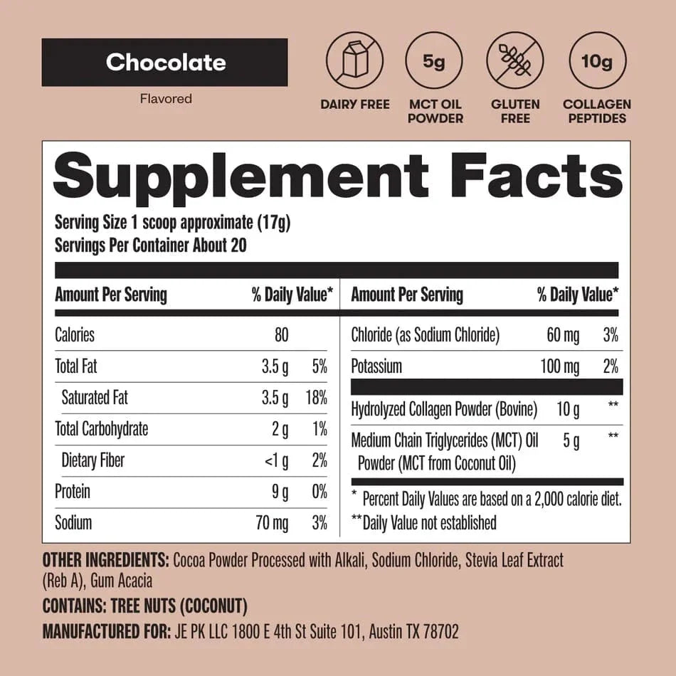 Grass-Fed Collagen Peptides & MCT Brain Boost Chocolate Perfect Keto 343g perfect keto  P-PKKCC-42