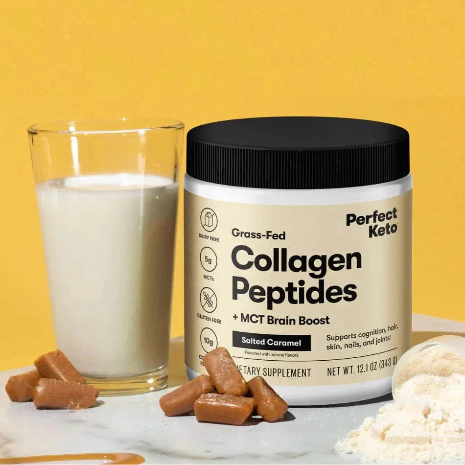 Grass-Fed Collagen Peptides & MCT Brain Boost Salted Caramel Perfect Keto 319g perfect keto  P-PKKCSC-47