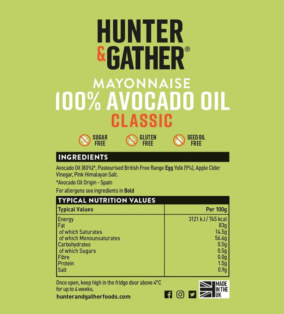 Hunter & Gather Avocado Oil Mayonnaise Classic Hunter & Gather 250g 00900008 Vital20