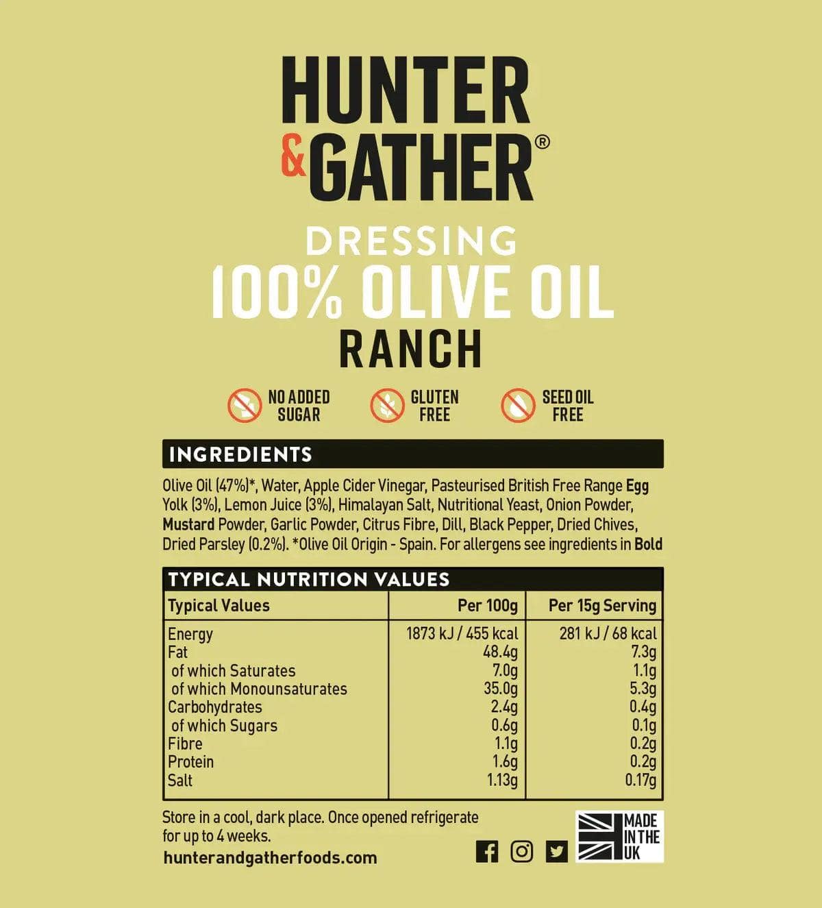 Hunter & Gather Olive Oil Dressing Ranch Hunter & Gather 250ml 00900017 Vital20