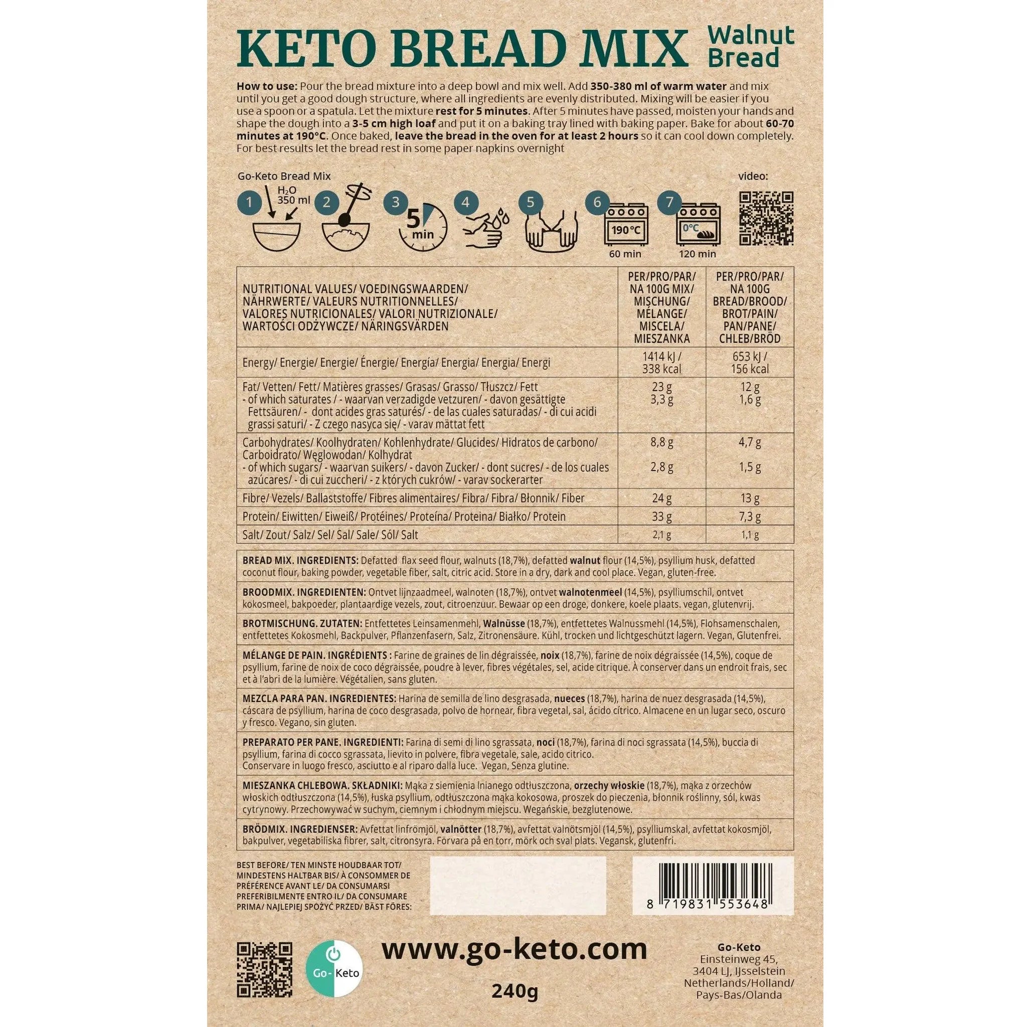 Keto Brotbackmischung Walnuss Go-Keto 270g – product overview