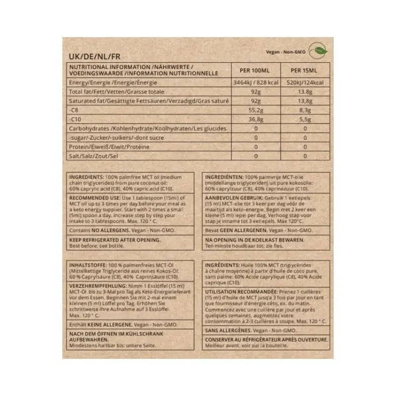 Aceite MCT Coco C8/C10 Go-Keto 500ml – product overview