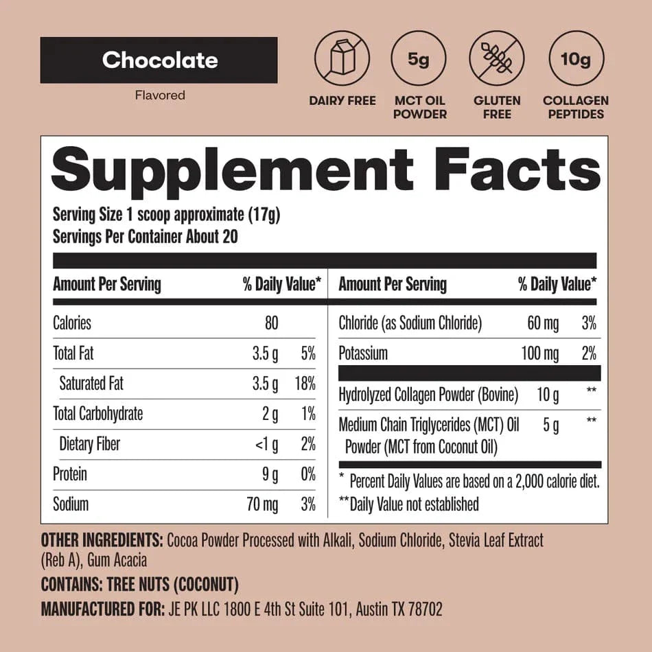 Perfect Keto Grass-Fed Collagen Peptides & MCT Brain Boost Chocolate Perfect Keto 343g P-PKKCC-42 Vital20