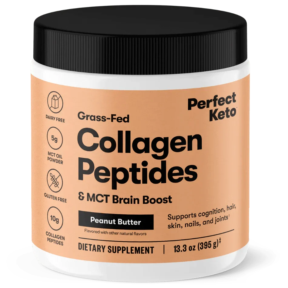 Perfect Keto Grass-Fed Collagen Peptides & MCT Brain Boost  Peanut Butter Perfect Keto 395g P-PKKCPB-12 Vital20