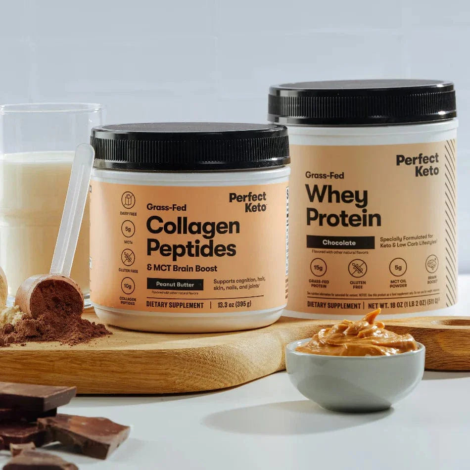 Perfect Keto Grass-Fed Collagen Peptides & MCT Brain Boost  Peanut Butter Perfect Keto 395g P-PKKCPB-12 Vital20