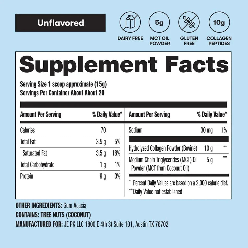 Perfect Keto Grass-Fed Collagen Peptides & MCT Brain Boost Unflavored Perfect Keto 300g P-PKKCUN-28 Vital20